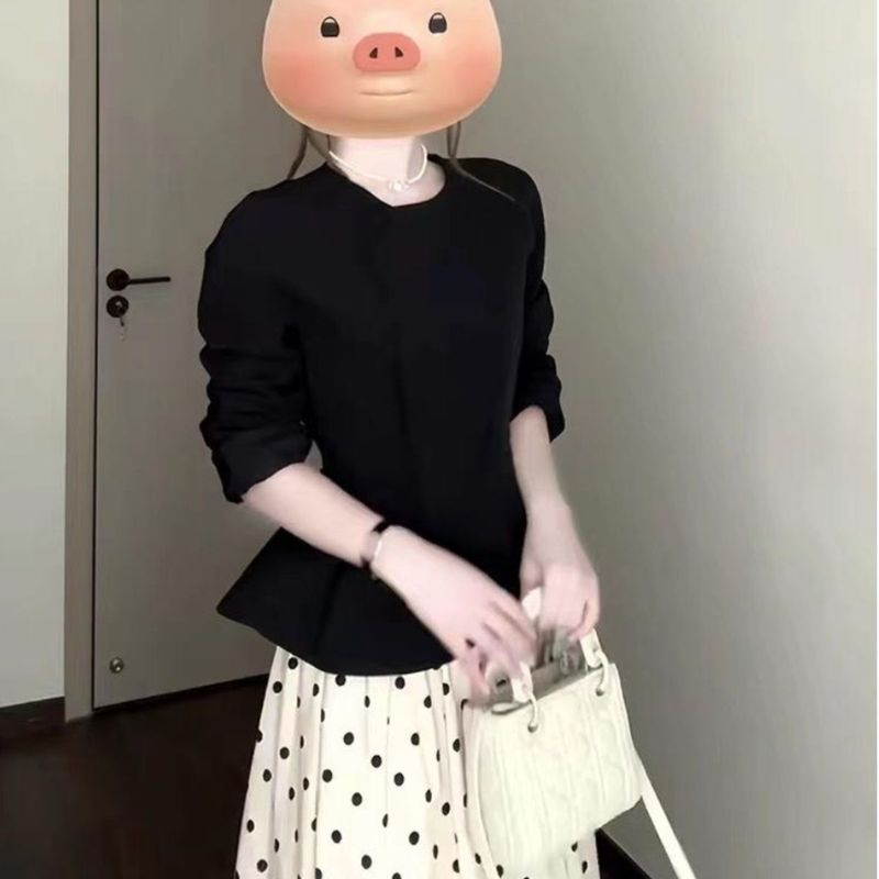法式复古风赫本黑色外套上衣波点长裙早春穿搭两件套时尚减龄|undefined