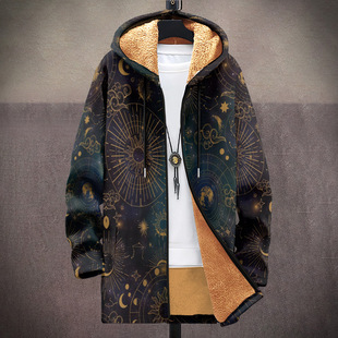 American Winter Colorfulful Multi-Pattern Cotton Clothing Fleece-Lined Comfortable 3D Printed Hooded Cardigan Zipper Flap Pocket Pants Thickeneded Export