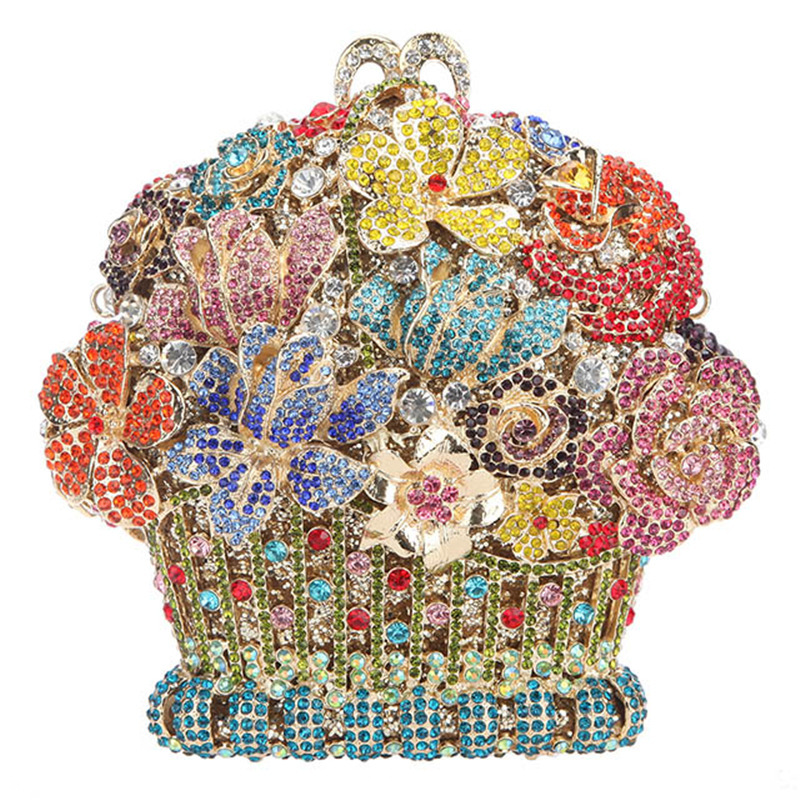 Selección estricta de embrague de flores transfronterizos huecos bolsas de cena de cristal con diamantes de mano canasta de flores bolsas de mujer