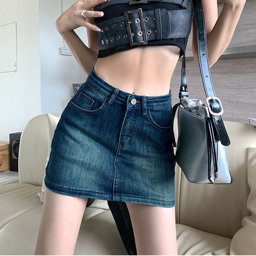 Fashion High-Waisted Denim Skirt Women's Summer 2025 Casual Hot Girl High-Waisted Short Skirt Elastic Slimming