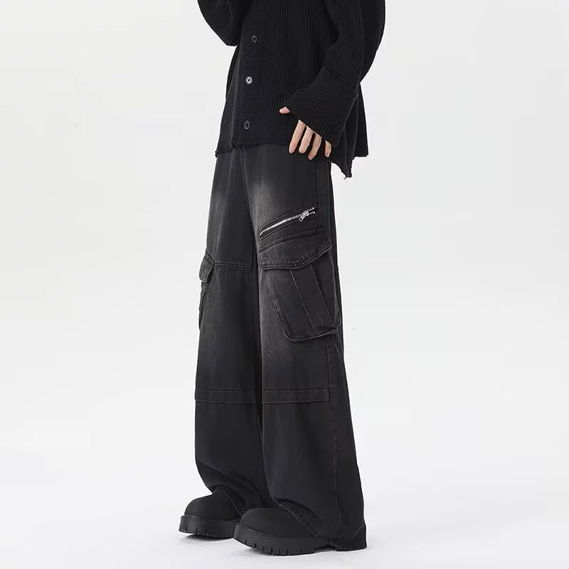 Осенние и зимние американские ретро повседневные брюки мужские свободные большие размеры прямого размера, широкие брюки для ног