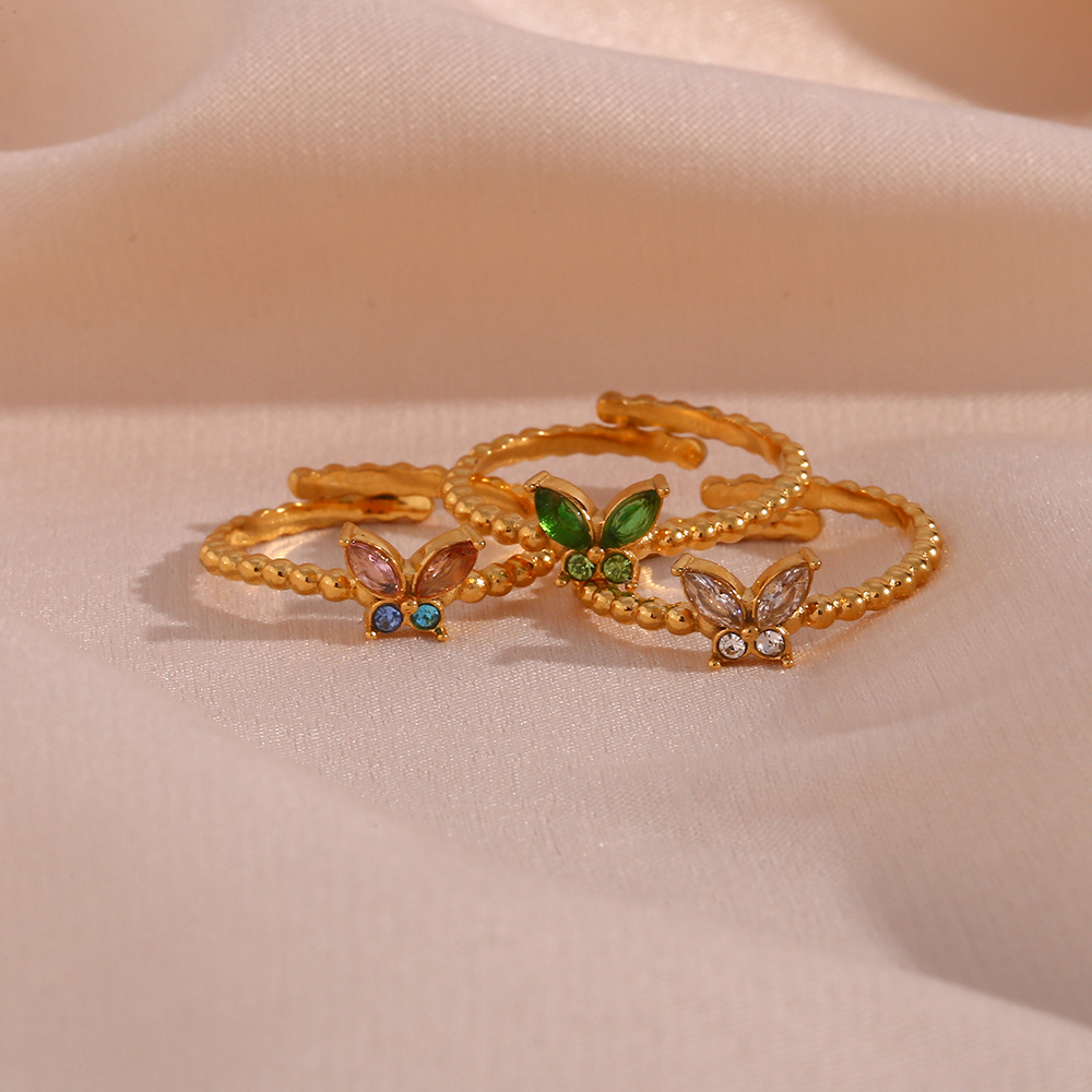 Adjustable Ring Size PVD Coated Real Gold Plated 18K Gold Butterfly 304 Stainless Steel Waterproof Non Tarnish Rings