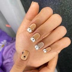 Cute Bear Bear Grab Print Cute Girl Nail Art Child Fake Nail Complete Wear Nail Nail Sheet Removable Nail