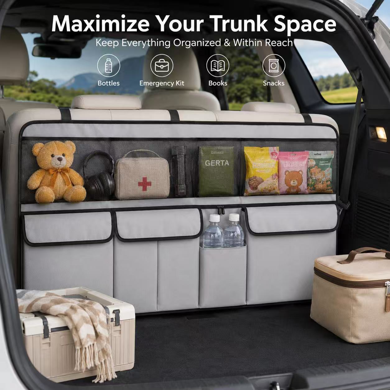Car trunk hanging storage bag, SUV car seat back storage pocket, in-car hanging multi-functional storage bag