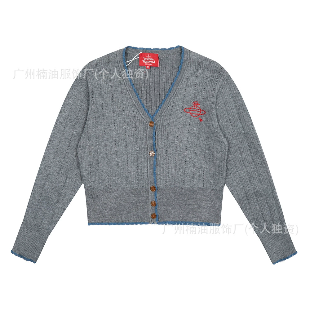 Женский кашемировый кардиган-жилет с вышивкой Queen Mother Saturn от Vivienne Westwood
