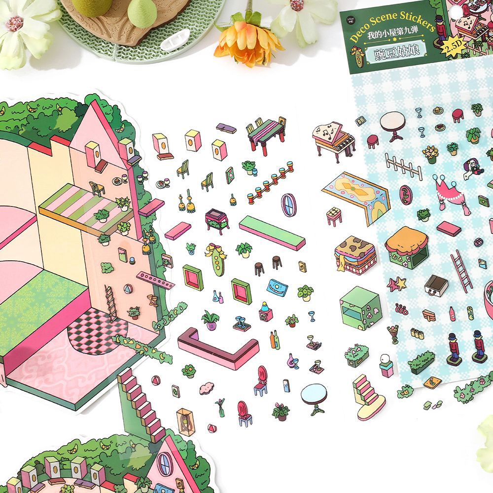 Pegatinas de paisajismo Infeel.Me2.5D Mi cabaña noveno paquete de pegatinas de decoración de escena de bricolaje