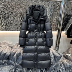 25 新しいアップグレードバージョンブラックゴールドダックダウンクイーンダウンジャケット女性のエクストラロングフード付きウエスト肥厚暖かいジャケット