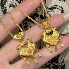 镀真金强保色古法沙金百合如意锁包项链精致高级百搭气质时尚项链