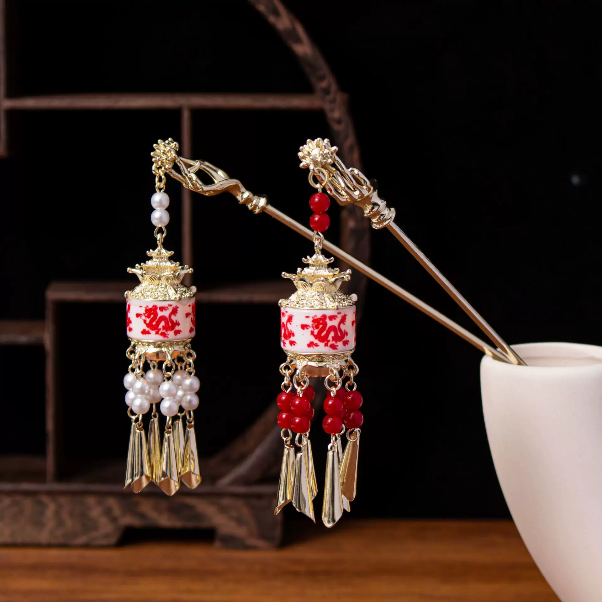 发光发簪流苏步摇新中式古风汉服头饰儿童女高级感宫灯发钗摆地摊