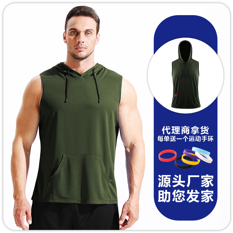 Hombres sueltos de color sólido sin mangas chaleco deportivo encapuchado rápido secado transpirable baloncesto carrera profesional de maratón ropa de ejercicio