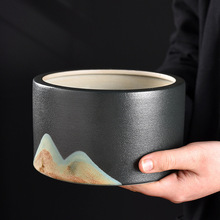 黑陶远山家用茶洗大号功夫茶具配件茶缸建水日式茶盂水盂笔洗杯洗