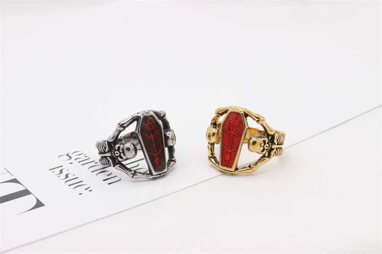7g Weight Rings Classification Street Occasion 304 Stainless Steel Material Coffin, Skull Pattern Unisex Gender Retro, Punk Style Wholesale Jewelry Retro Punk Coffin Skull 304 Stainless Steel Rings 4