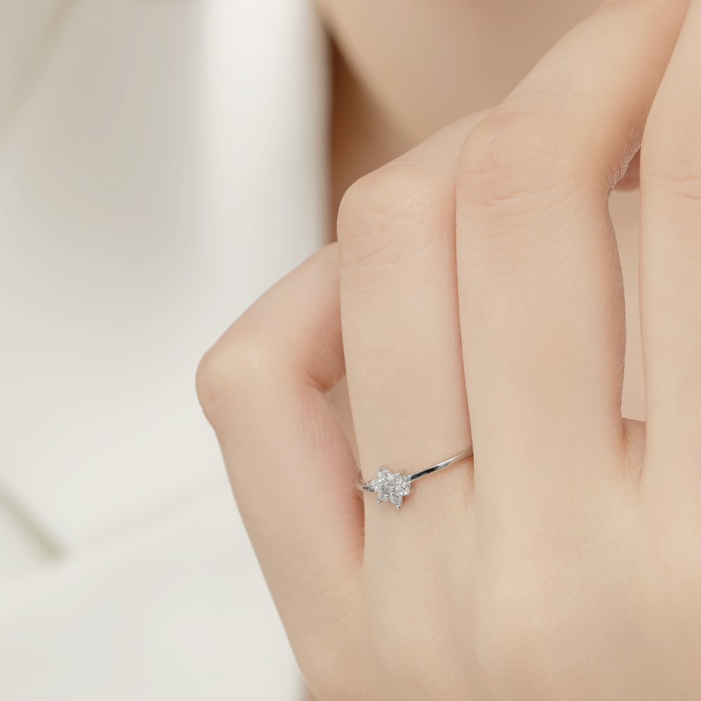 Fashion Snowflake Sterling Silver Plating Inlay Zircon Rings 1 Piece