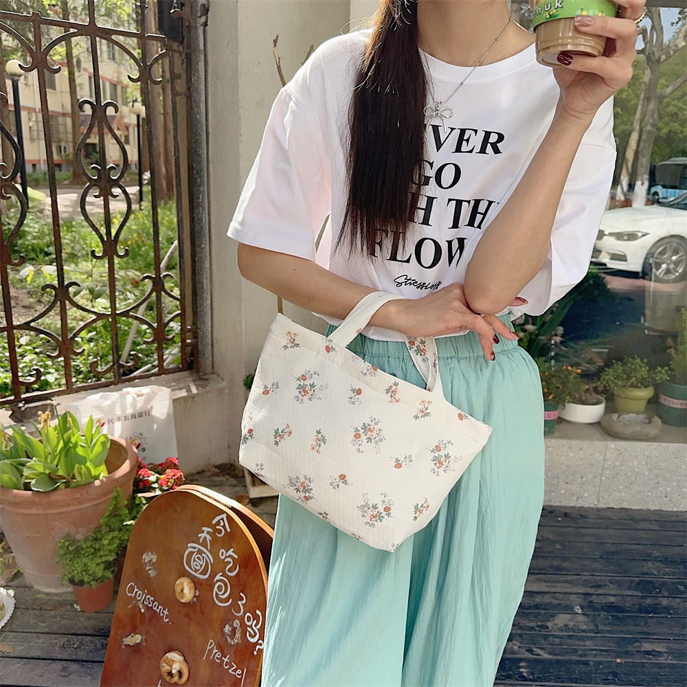 Spring Edition 44121 Canvas Bag, pure cotton floral canvas bag, tote bag, single-shoulder handbag, niche hand-held bag undefined