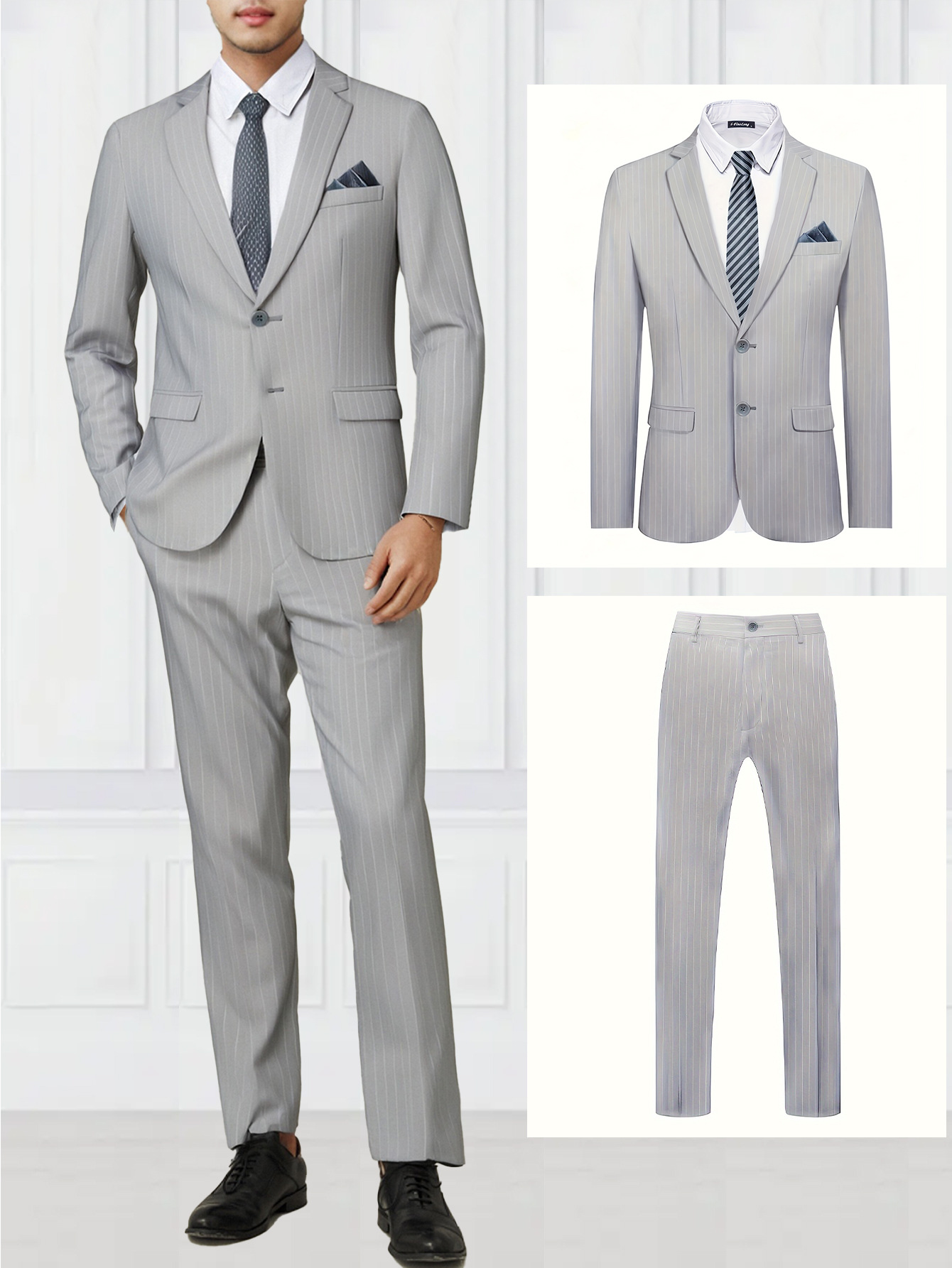 Traje de hombre, una sola fila de dos botones, vestido de cuello plano, vestido de novio y mejorrino, traje de trabajo profesional.