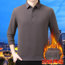 诚招代理品牌山羊绒体恤男2025秋冬新款加绒保暖中年爸爸上衣批发