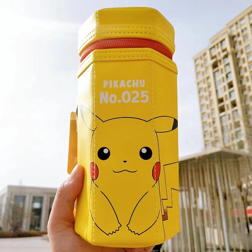 2024 Japanese new style Pokemon vertical pen bag primary school student cartoon large capacity hexagonal stationery bag trend