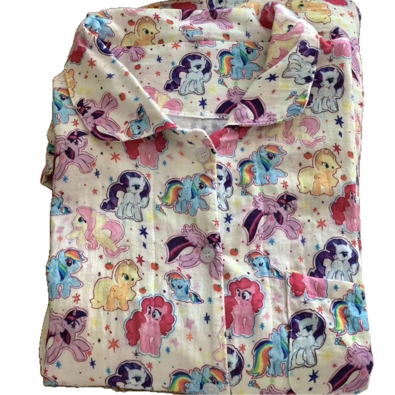 新品！小马宝莉A类全棉双层纱翻领可爱卡通睡衣宽松居家服遛弯|undefined