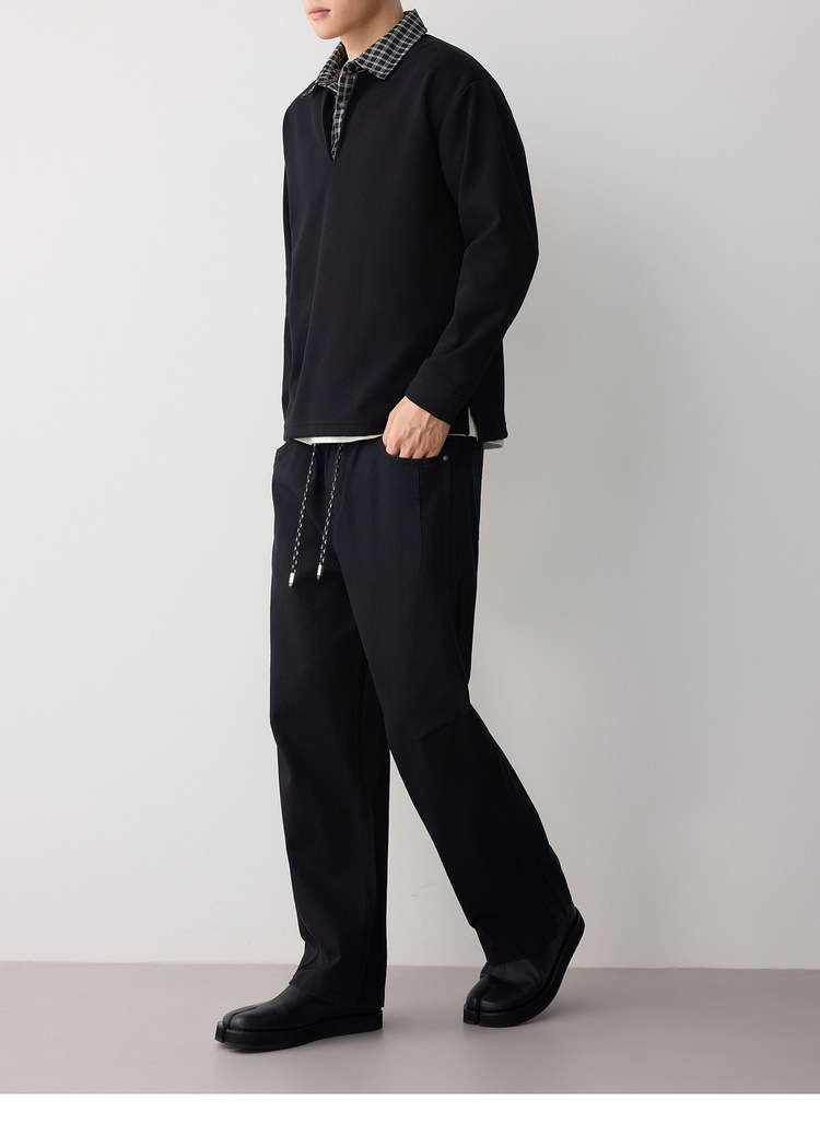 Áo hoodie nam nỉ hai lớp cổ lạnh kiểu giả hai lớp — đen chi tiết 18