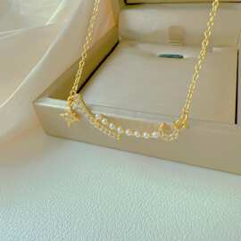 八芒星月亮项链辣妹嘻哈小众欧美项链爆款外贸珍珠锁骨链批发