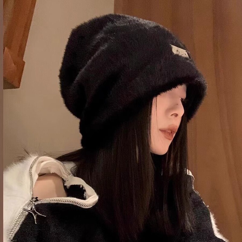 堆堆帽子女新款保暖白色毛绒渔夫帽适合大脸冷帽水桶帽大脸显小|undefined