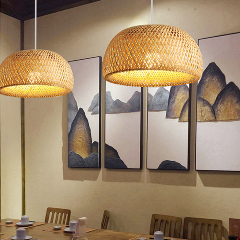 Bamboo-woven pendant lamp, Chinese-style bamboo lantern, Japanese-style bamboo lamp, restaurant Zen single-head lighting, tea room, homestay, hot pot restaurant lighting