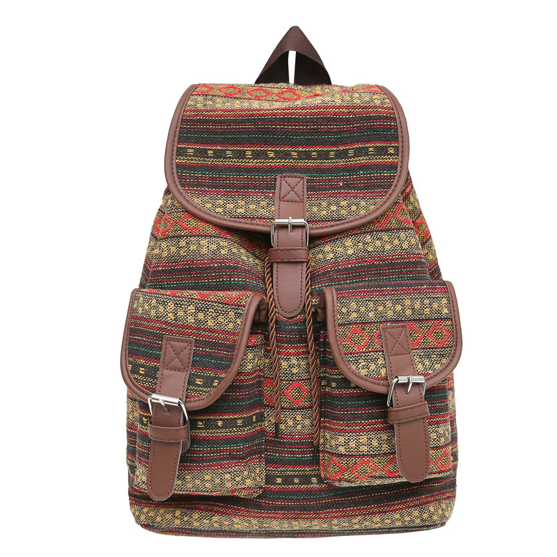 2024 New Model Large Capacity Color-block Design Women's Ethnic Style Trend Dual Shoulder Bag Fashion Casual Bag Durable