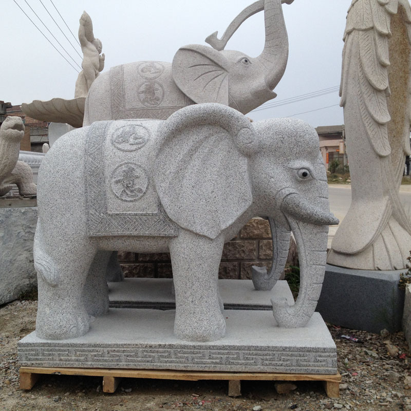 各种造型石雕大象图片 别墅门口摆件吸水象摆件 手工雕刻寓意好