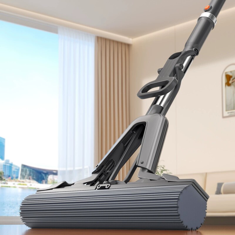 Jia Bangshou Sponge Mop New Model for Home Use, One-Wash No-Hand-Wash Needed, Foldable Absorbent Pva Mop Head for Floor Cleaning