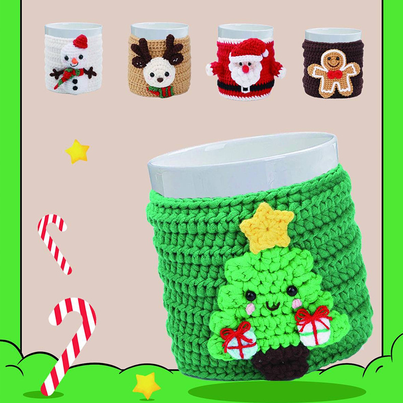 Green christmas tree cup cover crochet material package