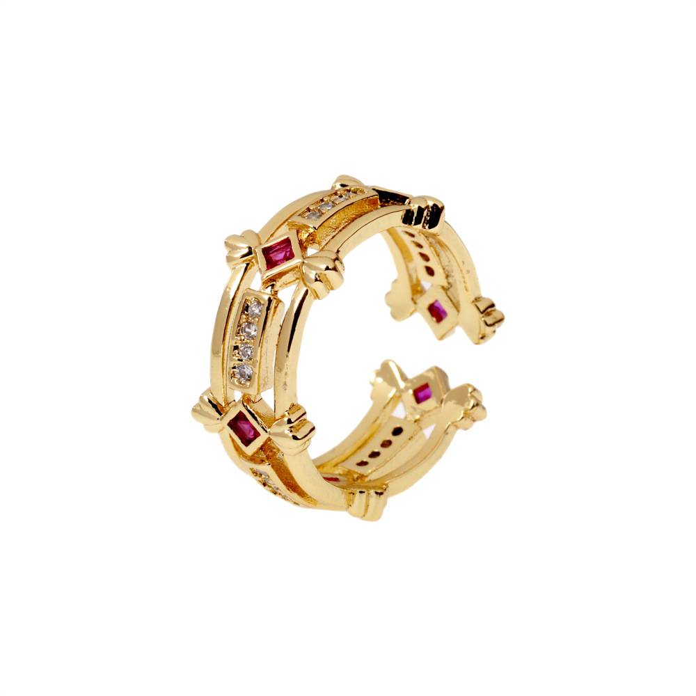 Retro Geometric Gold Copper Inlaid Zircon Opening Adjustable Ring display picture 5