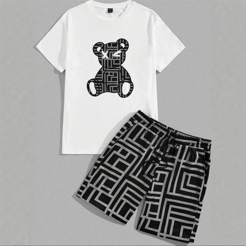 Men's Summer round Neck Short Sleeve Beach Pants Set 3D Print Hawaiian Style Trendy Two Piece Casual Clothing_viptrois.com