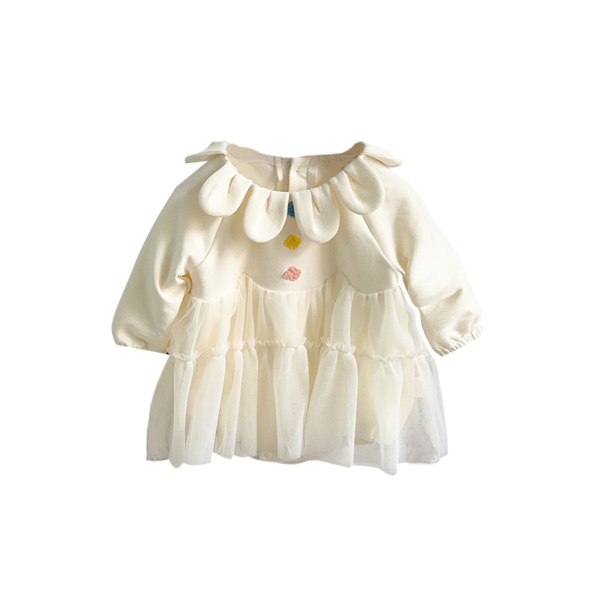 Primavera y otoño ropa para niños niñas bebé coreano cuello de pétalo hilo de red lindo vestido de princesa de una pieza vestido de una pieza vestido de bebé