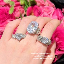 法拉赫皇冠宝石戒指 富婆的快乐 镀18K金 大克拉爱心锆石戒指组合