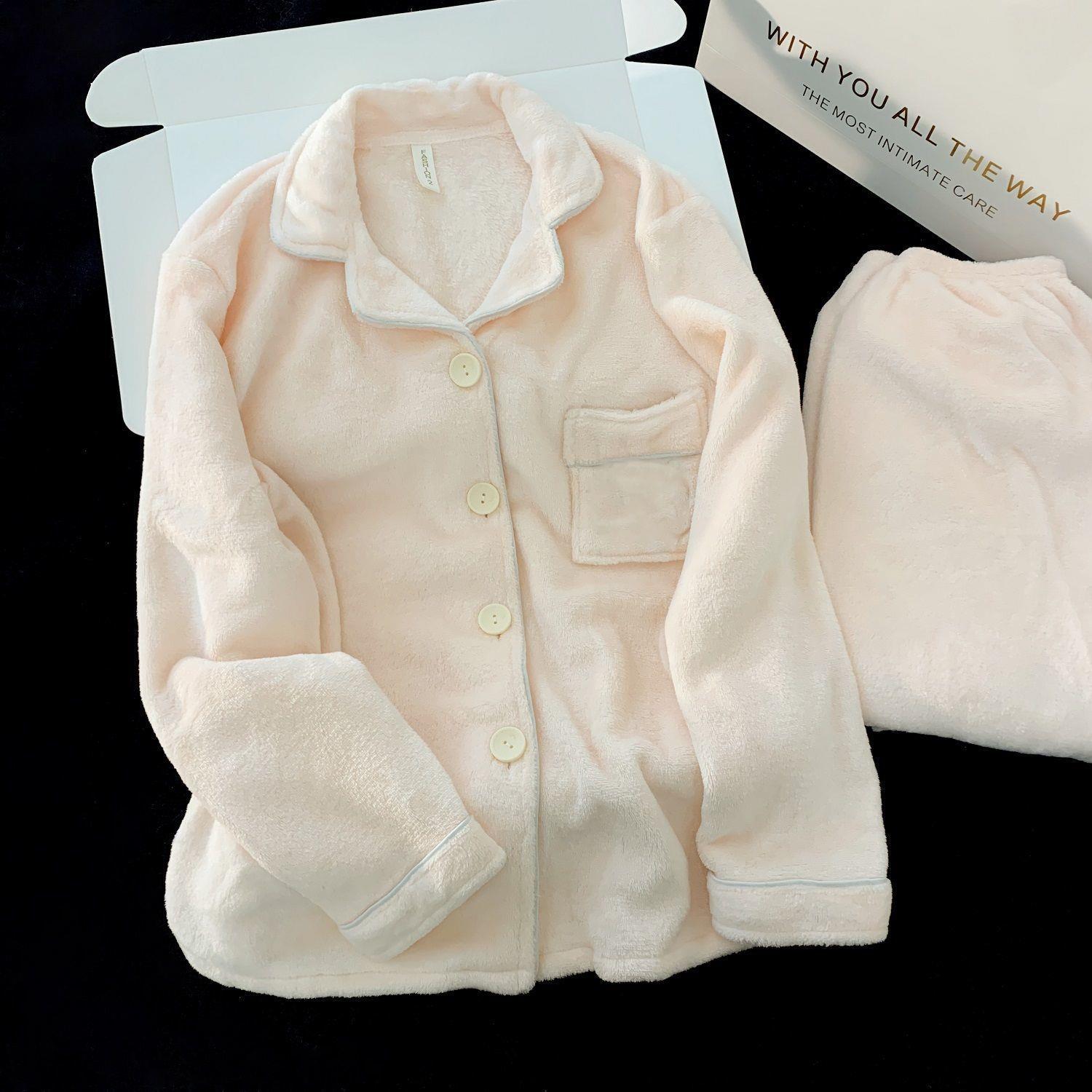 Nuevo pijama rosa de lana de coral para mujeres 2025 invierno acelerado de lana de franela para niñas simple conjunto de ropa para el hogar