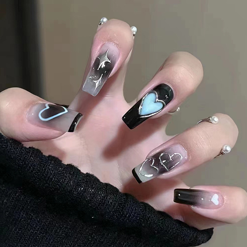 Simple wear nail all-match sweet cool dark stars love long nail patch finished product reusable wholesale Simple wear nail all-match sweet cool dark stars love long nail patch finished product reusable wholesale