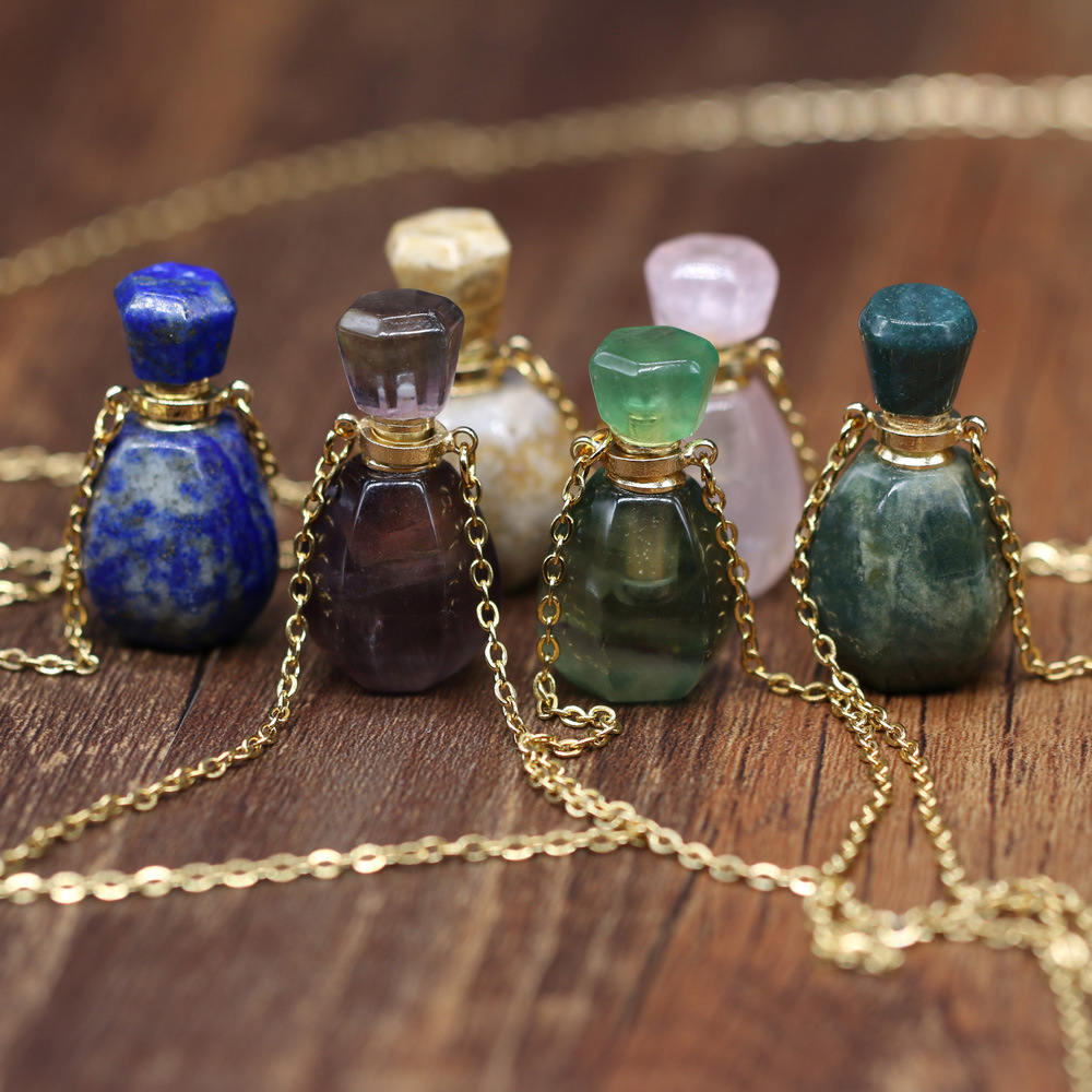 18g Weight Pendant Necklace Classification cable chain Chain Type 1 Piece Quantity Daily Occasion natural stone Material Perfume Bottle Pattern All Seasons Season Unisex Gender Classic Style Style Classic Style Perfume Bottle Natural Stone Cable Chain Pendant Necklace In Bulk 12