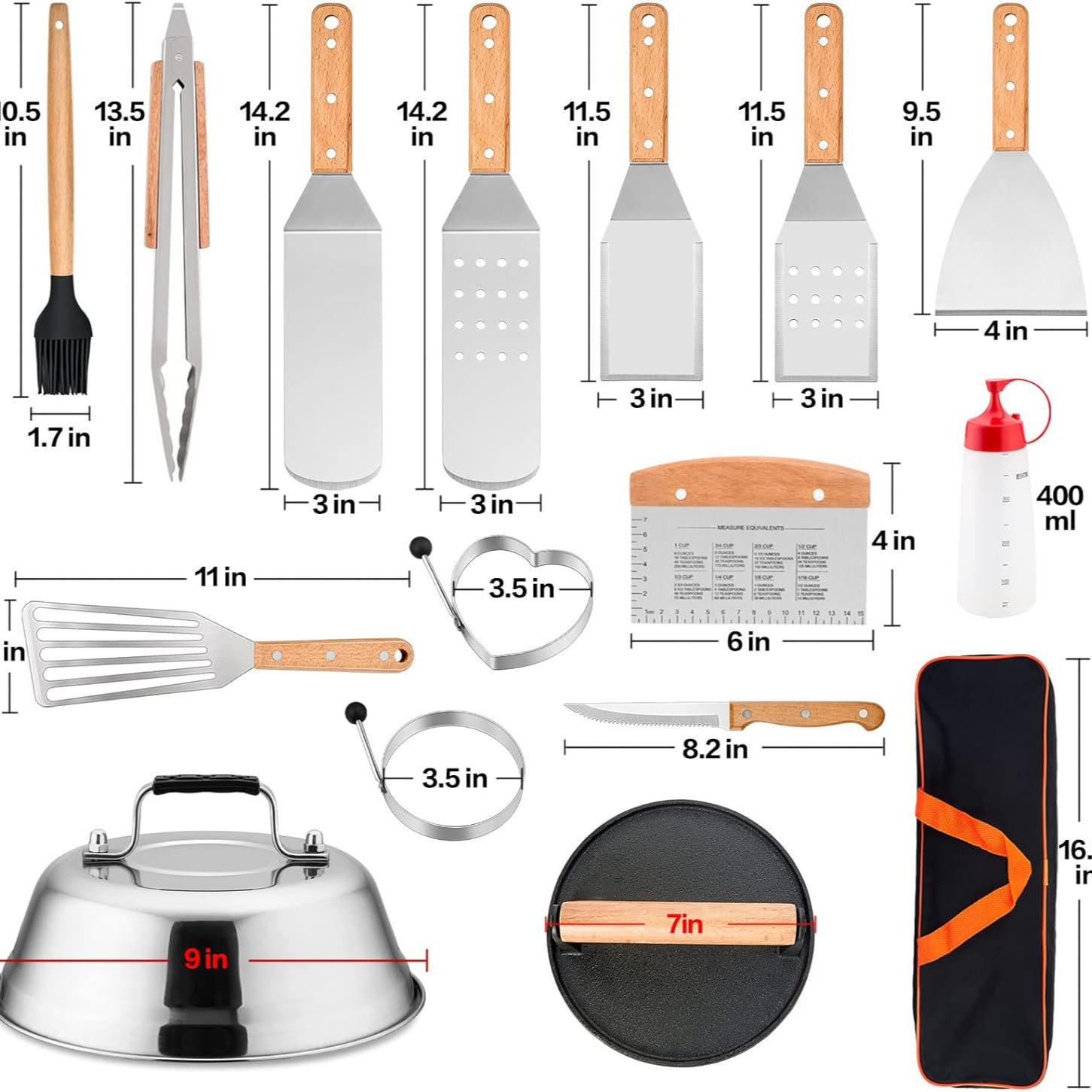 Amazon Cross-border acero inoxidable mango de madera BBQ herramientas para acampar al aire libre teppanyaki horquilla pinza combinación de herramientas para hornear punto