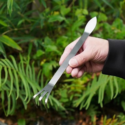 [新款盆景耙子家用不锈钢手耙双头压土刀摘芽手工制作工具松土打洞]