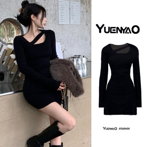 Spice-up Skirt 2025 Hot Babe Dress Long Sleeve Autumn/Winter Empress Women's Tight Black Short Skirt Bodycon