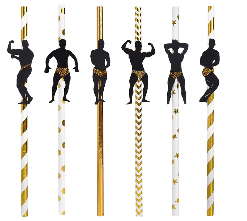 Fiesta de paja de papel desechable degradable paja de papel postre creativo feroz músculo masculino tarjeta masculina paja decorativa