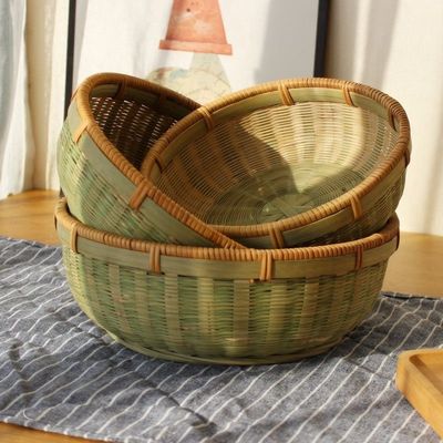 Fruit baskets Bamboo Storage household circular Rattan Steamed buns Zhukuang The first layer weave Bamboo Products Bamboo basket