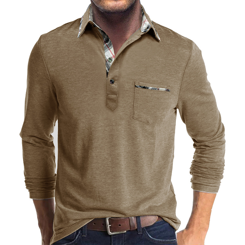 European and American Men's Long-Sleeved Lapel T-Shirts Export Men's Polo Shirts Cross-Border Autumn and Winter Bottoming Shirts Tops Polos Wholesale