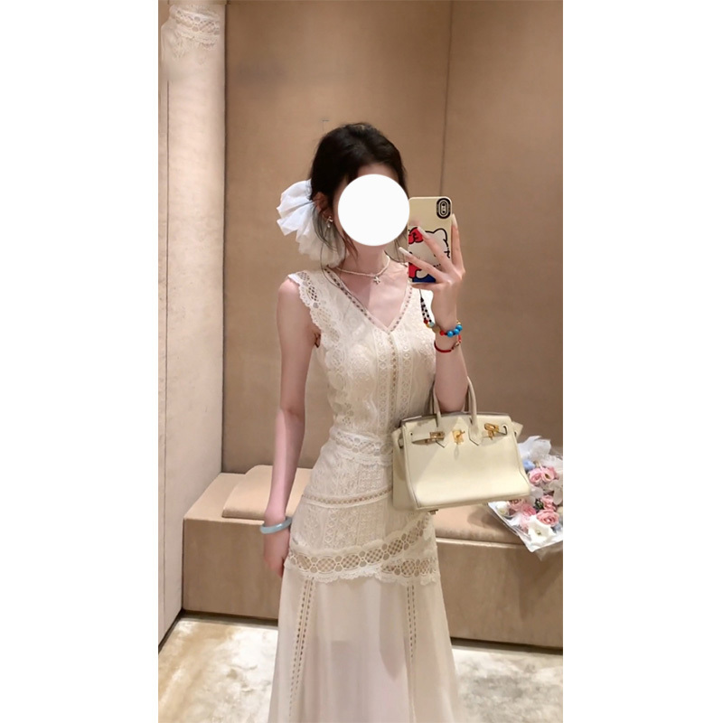 法式气质无袖背心连衣裙女2025夏季新款优雅收腰显瘦长裙裙子|undefined