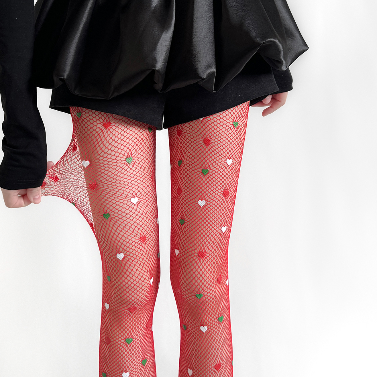Christmas Heart Fishnet Stockings, Cute Peach Heart Contrasting Color Y2K Stacked Mesh Pants, Red Atmosphere, Slimming Look and Beautiful Leg Stockings