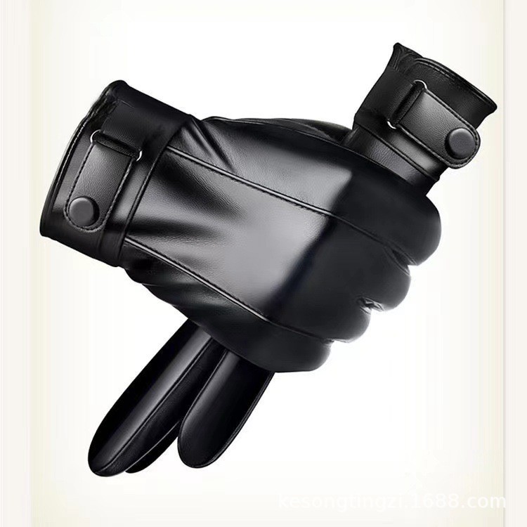 Fabricante directo para hombres tranvía PU piel guantes de pantalla táctil guantes de terciopelo guantes calientes de invierno otoño guantes de bicicleta al aire libre
