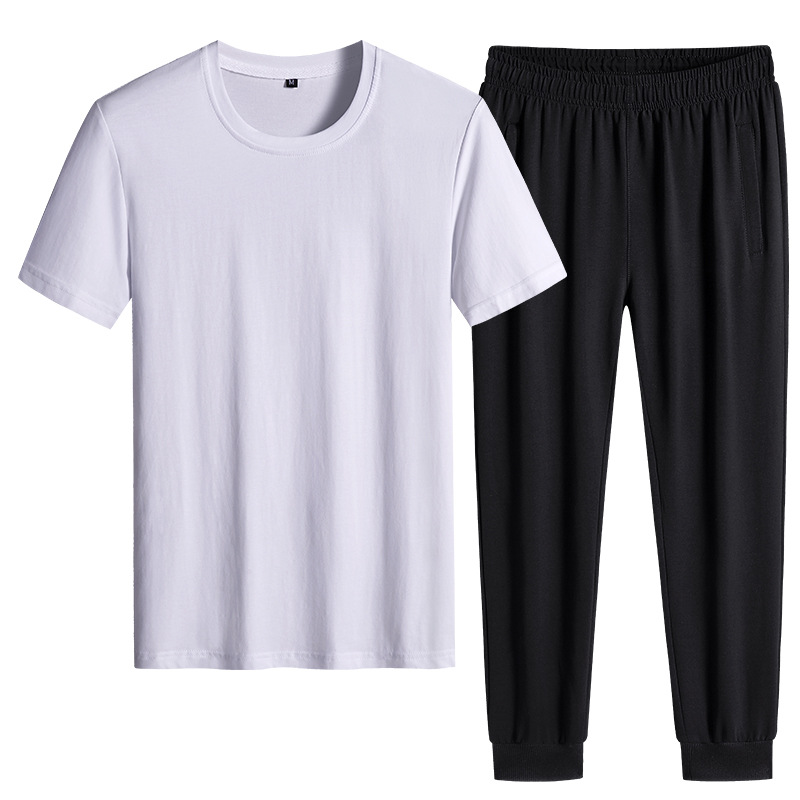 Trajes deportivos de verano delgados pantalones de manga corta de dos piezas de ropa de hombre casual camiseta de color sólido ropa deportiva se puede imprimir