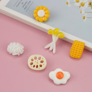 Simulation food and play vegetable lotus root slices bean sprouts corn DIY semi-finished resin accessories wholesale hole shoes shoe buckle material