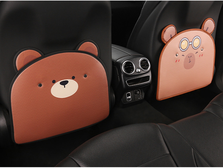 Car Anti-Kick Pad Cartoon Cute Stereo Ears Kidsren's Seat Back Anti-Scratch Pad Universal Decorative Rear Seat Back Anti-Kick