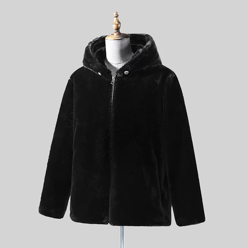 Winter velvet hoody, artificial fur, plus size